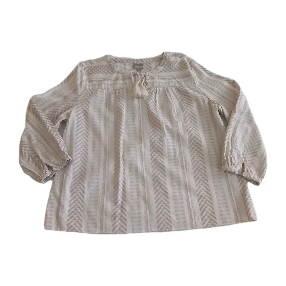 Chico’s Women Plus Size 3 Beige Tassel Tunic Peasant Blouse Long Sleeve Boho Top - Picture 1 of 16